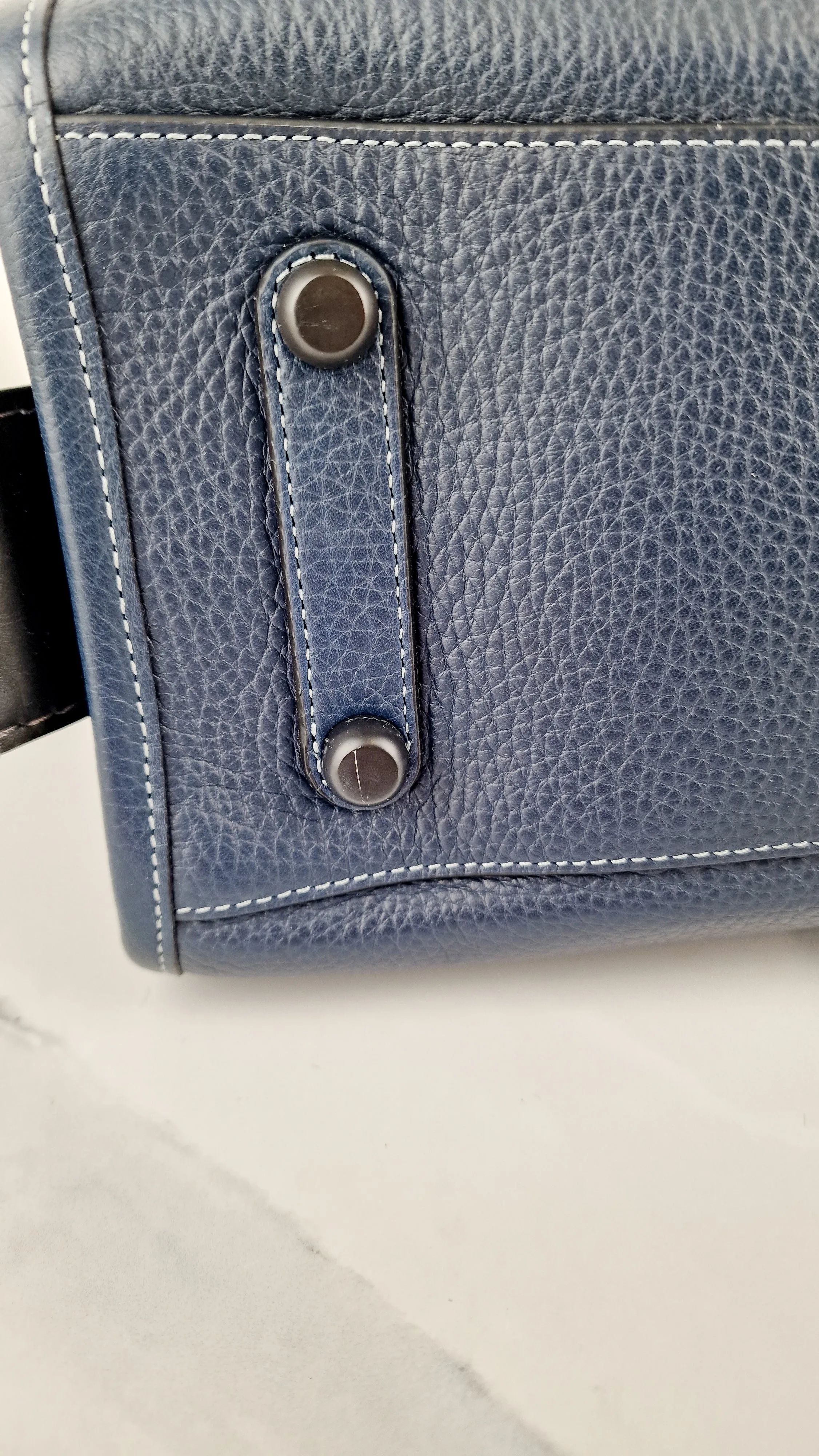Coach 1941 Rogue 31 Prussian Blue Western Whiplash Whipstitch with Black Suede Lining Handbag Coach 58122