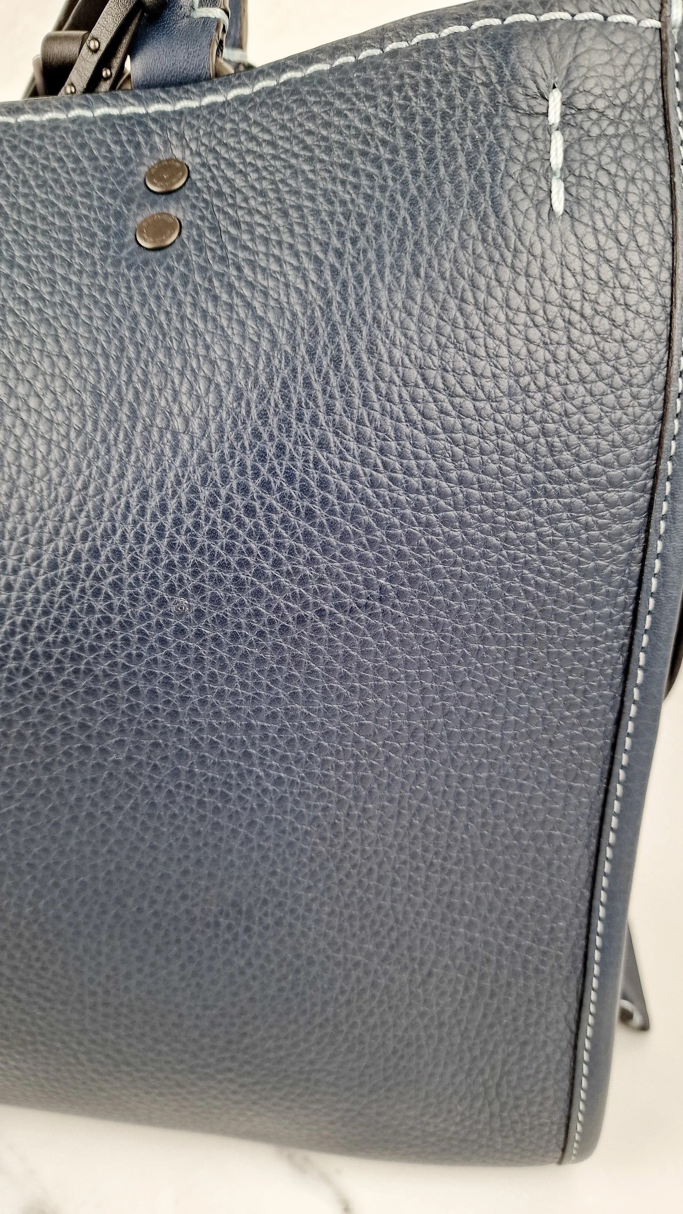 Coach 1941 Rogue 31 Prussian Blue Western Whiplash Whipstitch with Black Suede Lining Handbag Coach 58122