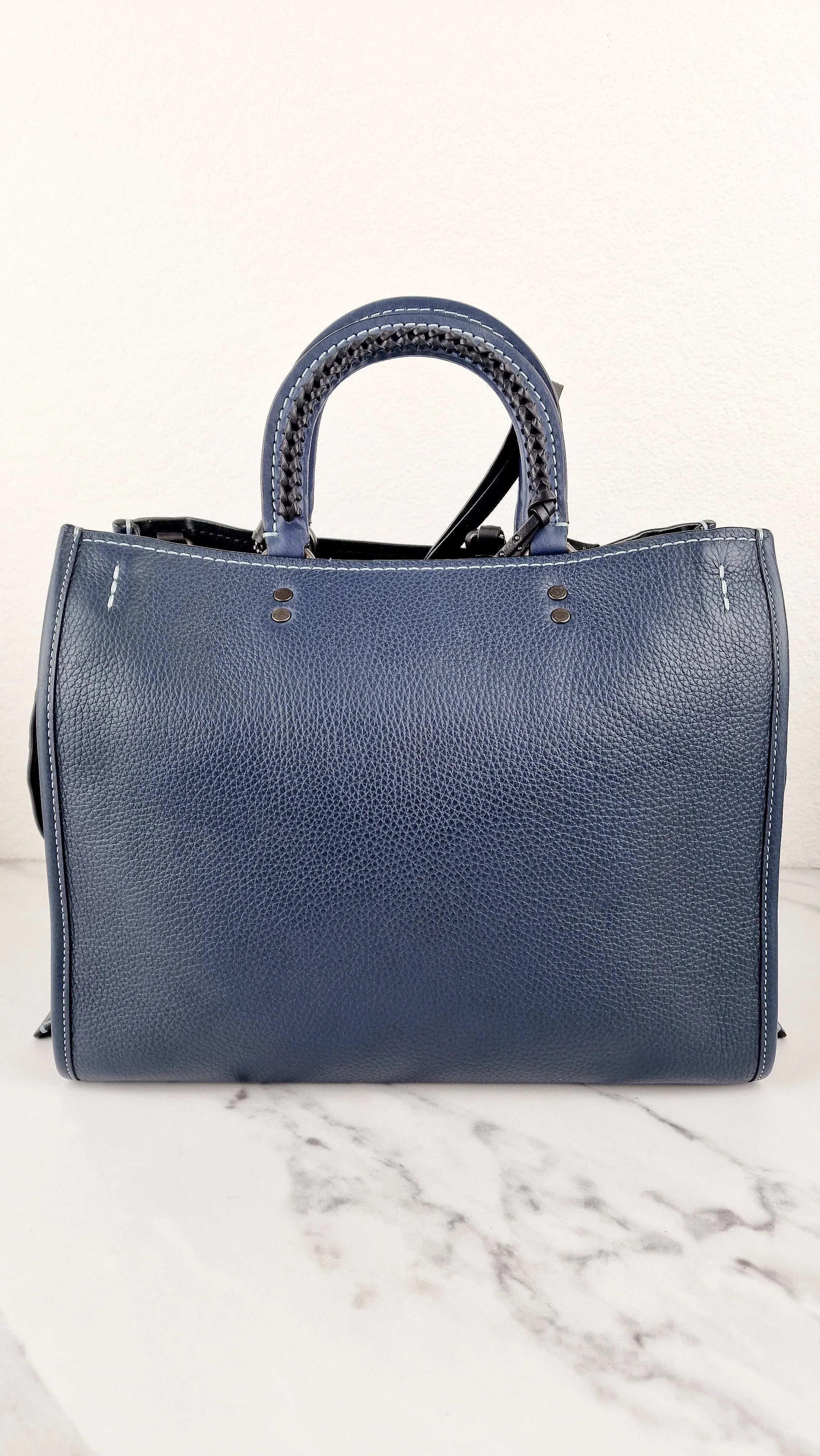 Coach 1941 Rogue 31 Prussian Blue Western Whiplash Whipstitch with Black Suede Lining Handbag Coach 58122
