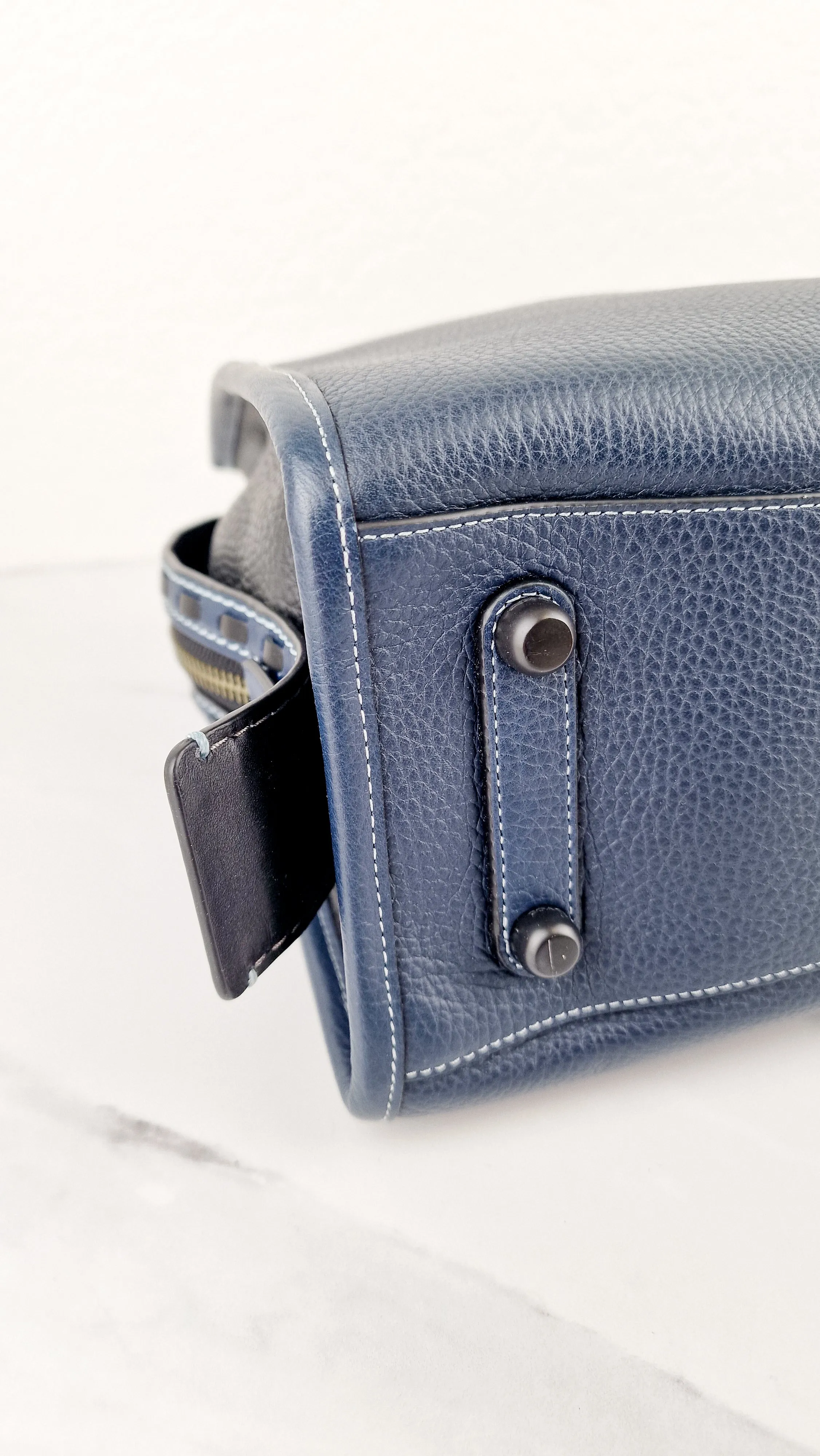 Coach 1941 Rogue 31 Prussian Blue Western Whiplash Whipstitch with Black Suede Lining Handbag Coach 58122