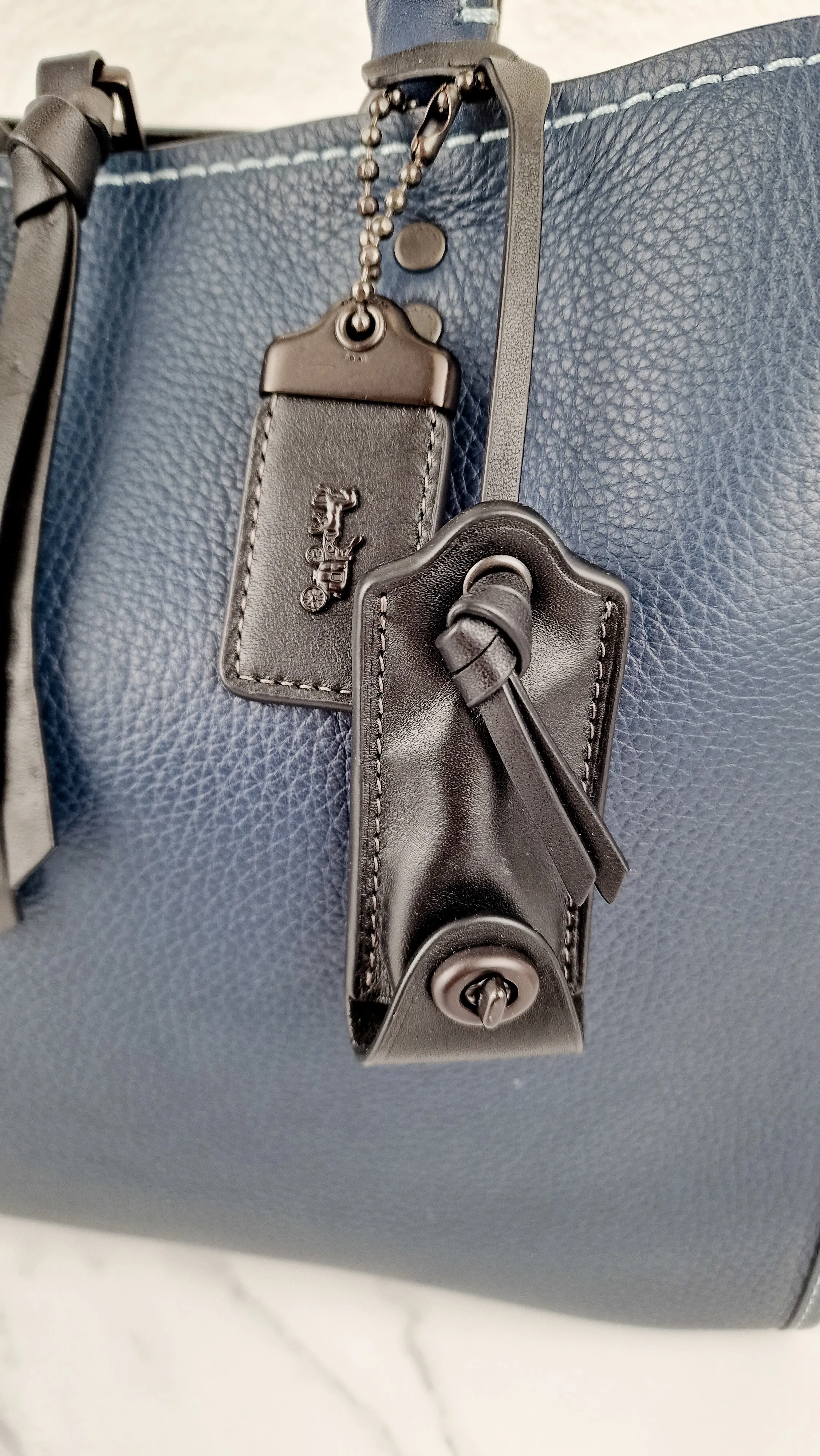 Coach 1941 Rogue 31 Prussian Blue Western Whiplash Whipstitch with Black Suede Lining Handbag Coach 58122