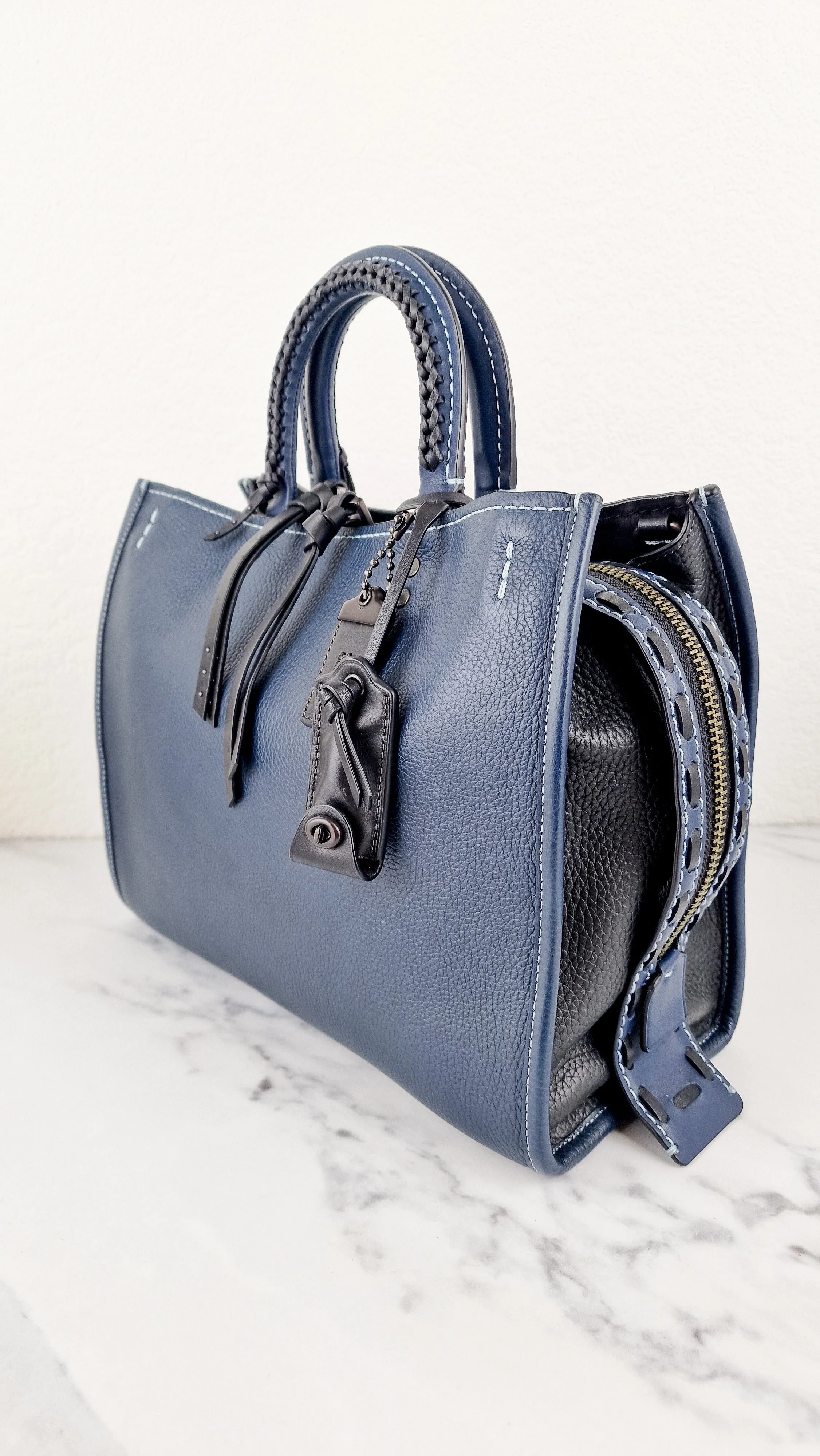 Coach 1941 Rogue 31 Prussian Blue Western Whiplash Whipstitch with Black Suede Lining Handbag Coach 58122