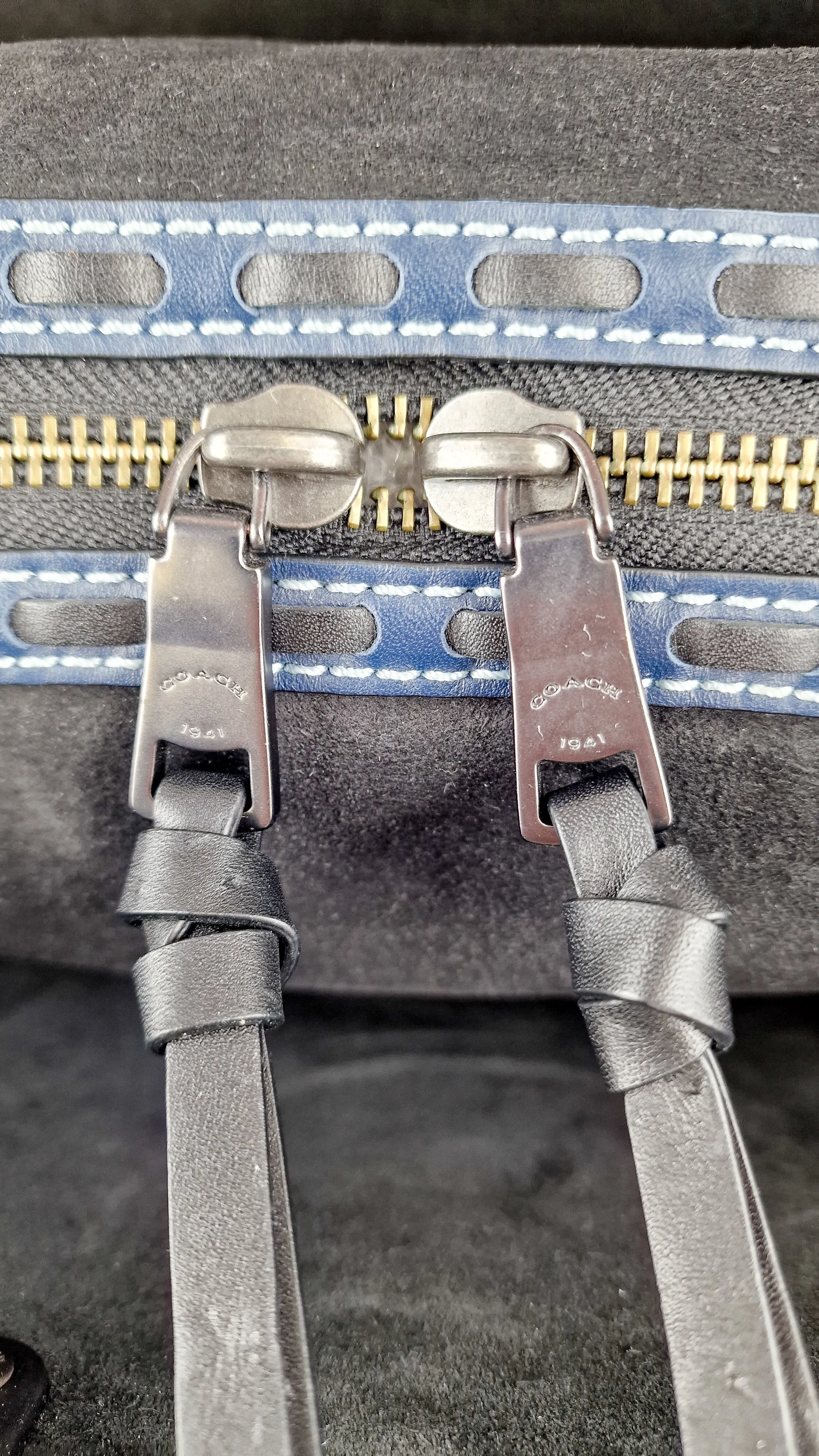 Coach 1941 Rogue 31 Prussian Blue Western Whiplash Whipstitch with Black Suede Lining Handbag Coach 58122