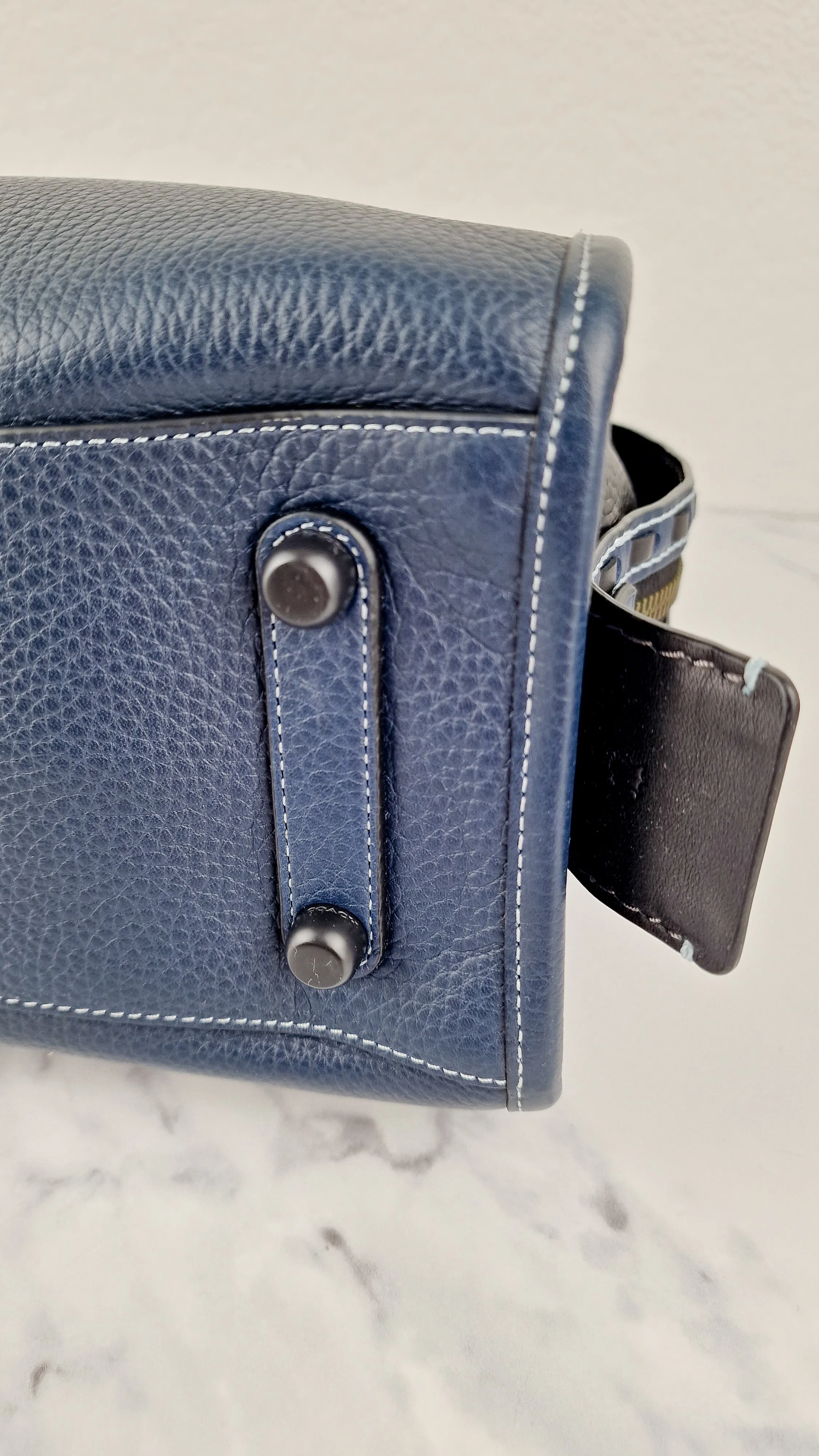 Coach 1941 Rogue 31 Prussian Blue Western Whiplash Whipstitch with Black Suede Lining Handbag Coach 58122