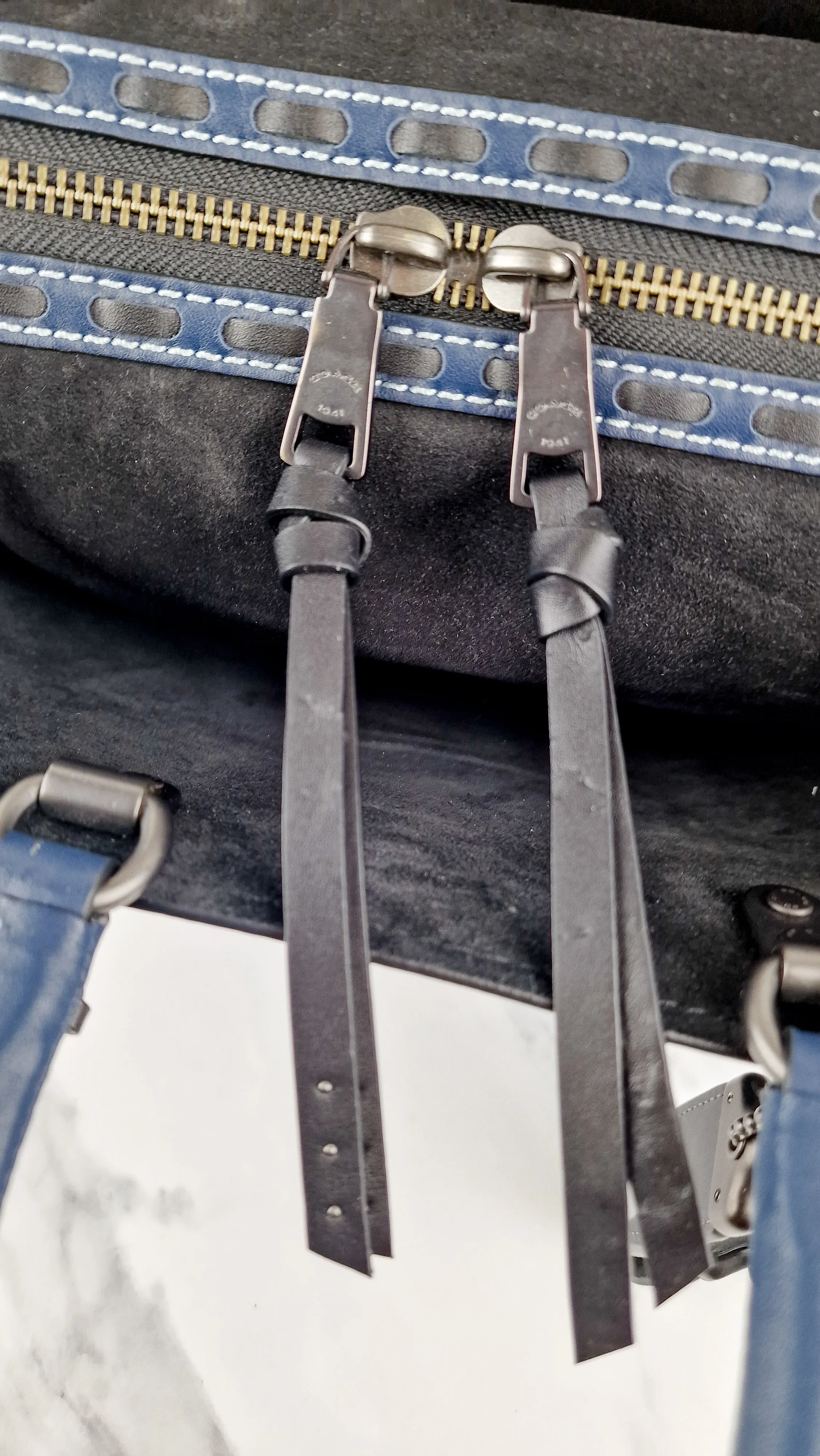 Coach 1941 Rogue 31 Prussian Blue Western Whiplash Whipstitch with Black Suede Lining Handbag Coach 58122