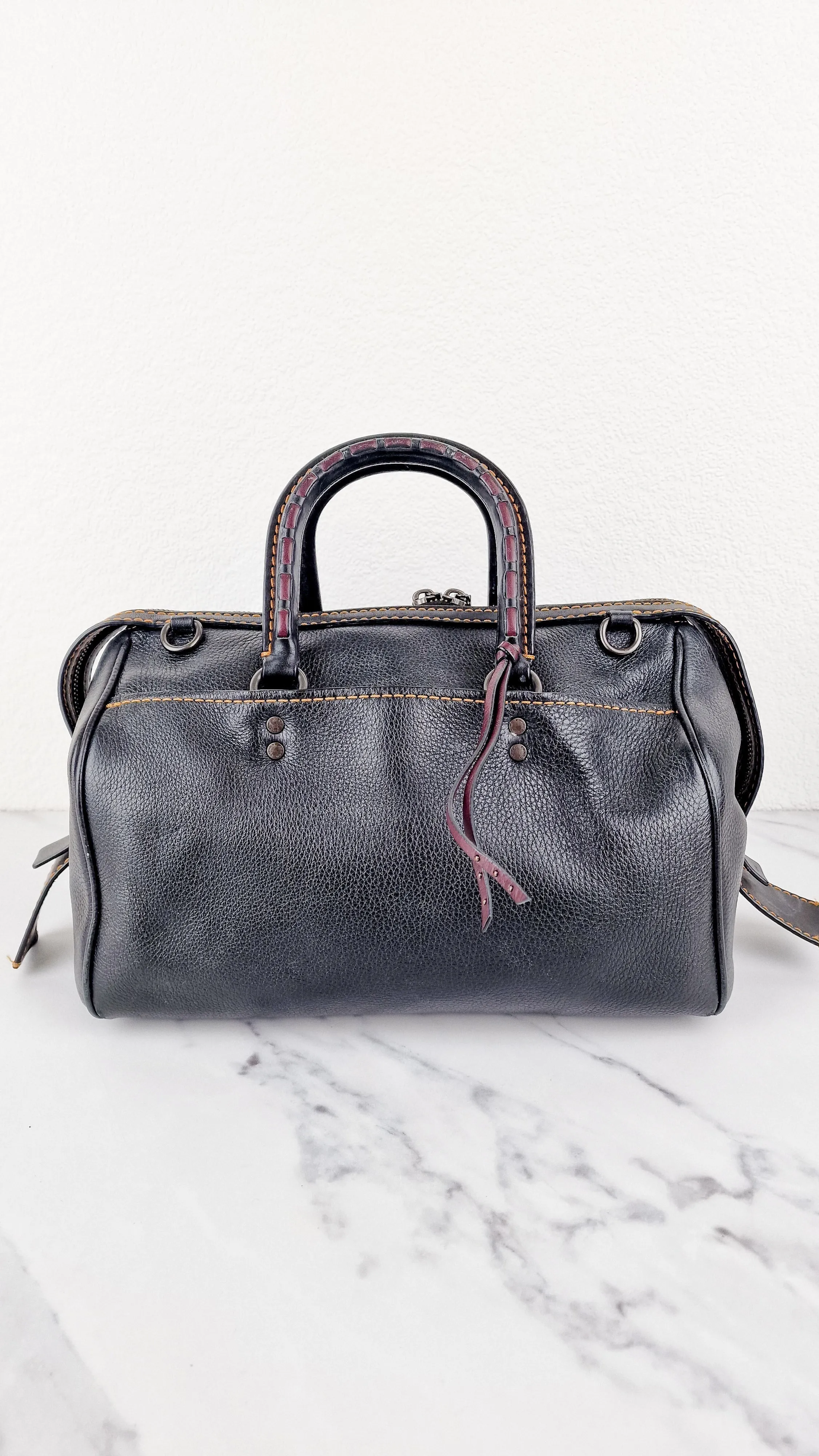 Coach 1941 Rogue Satchel with Embellished Handle - Black Leather Bag - Barrel Bag Coach 86918