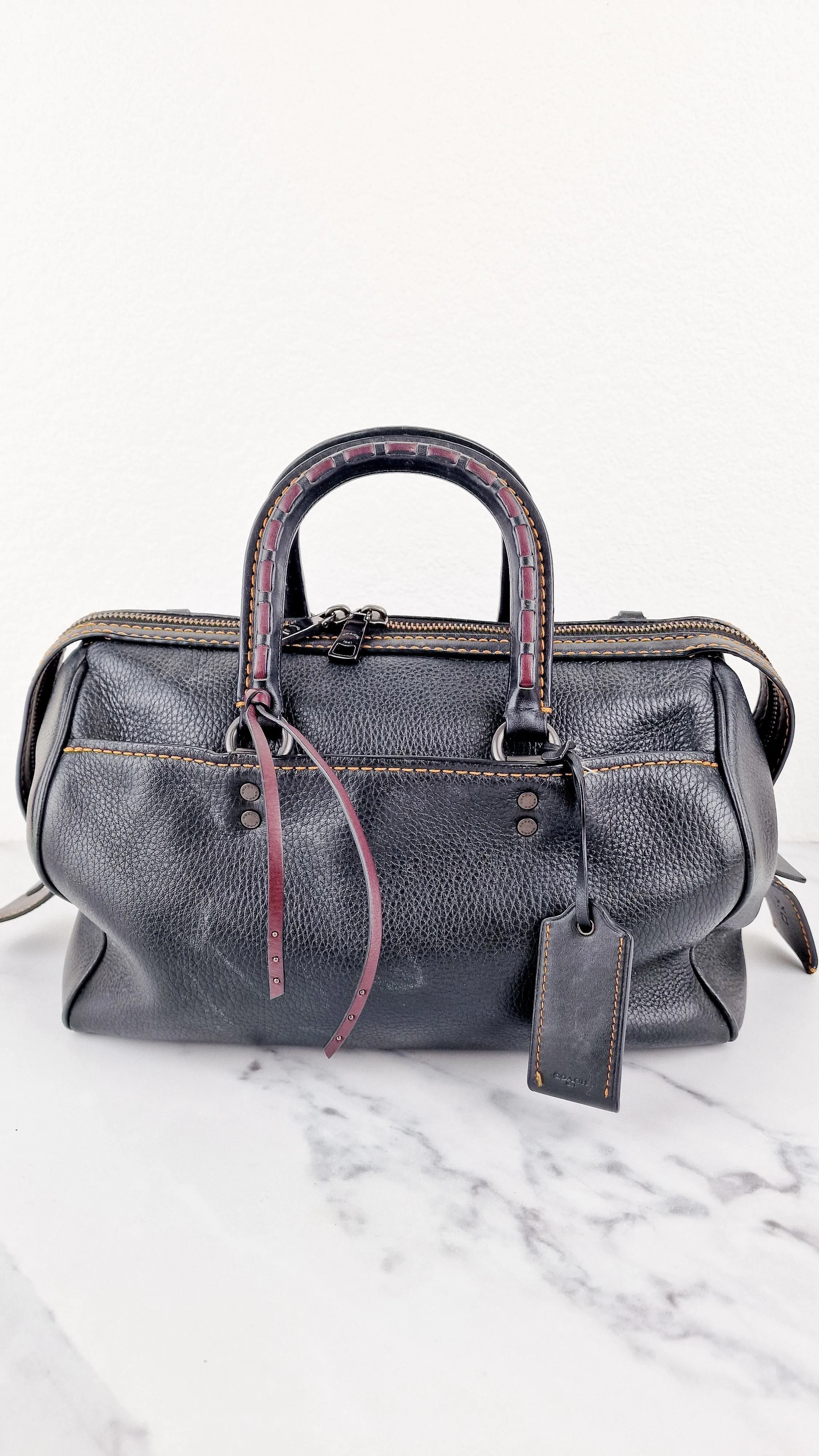 Coach 1941 Rogue Satchel with Embellished Handle - Black Leather Bag - Barrel Bag Coach 86918