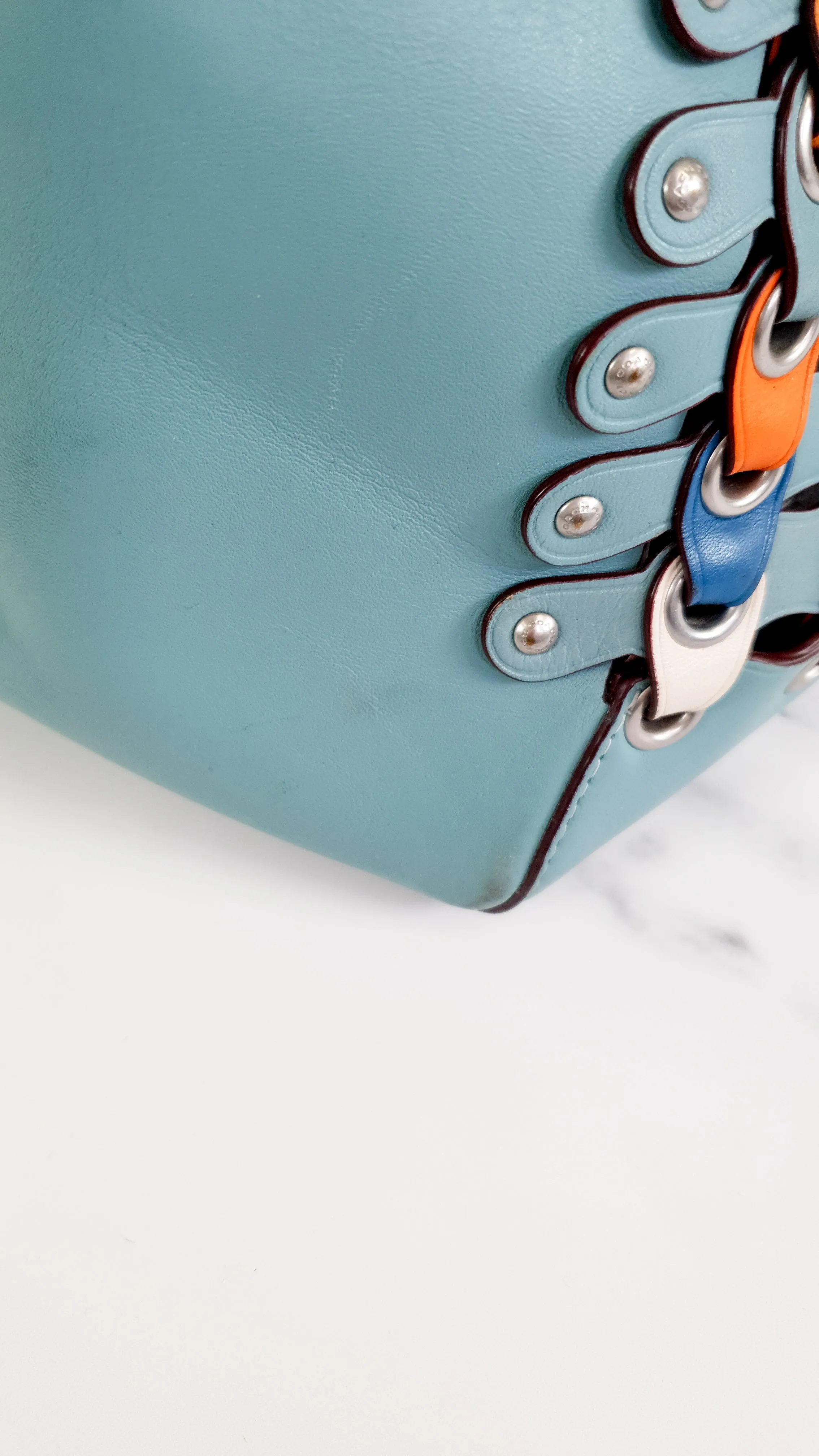 Coach 1941 Rogue Tote Bag With Links in Steel Blue Smooth Leather Handbag Shoulder Bag - Coach 86809