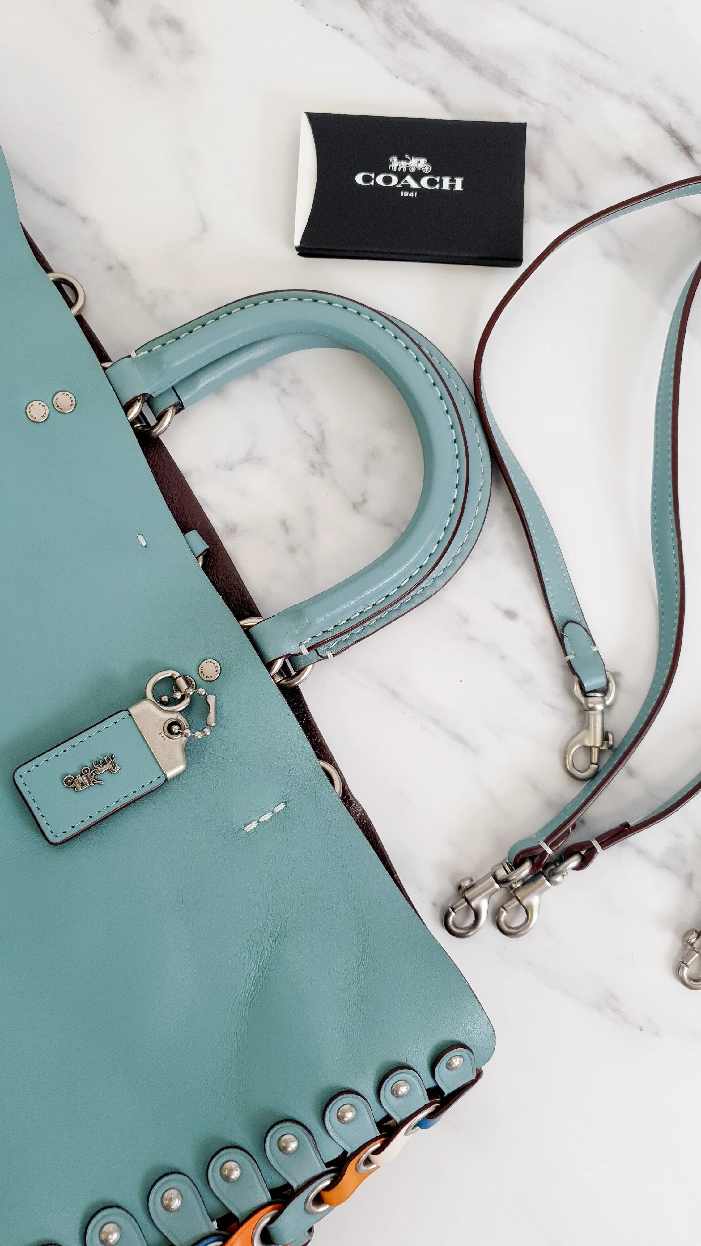 Coach 1941 Rogue Tote Bag With Links in Steel Blue Smooth Leather Handbag Shoulder Bag - Coach 86809