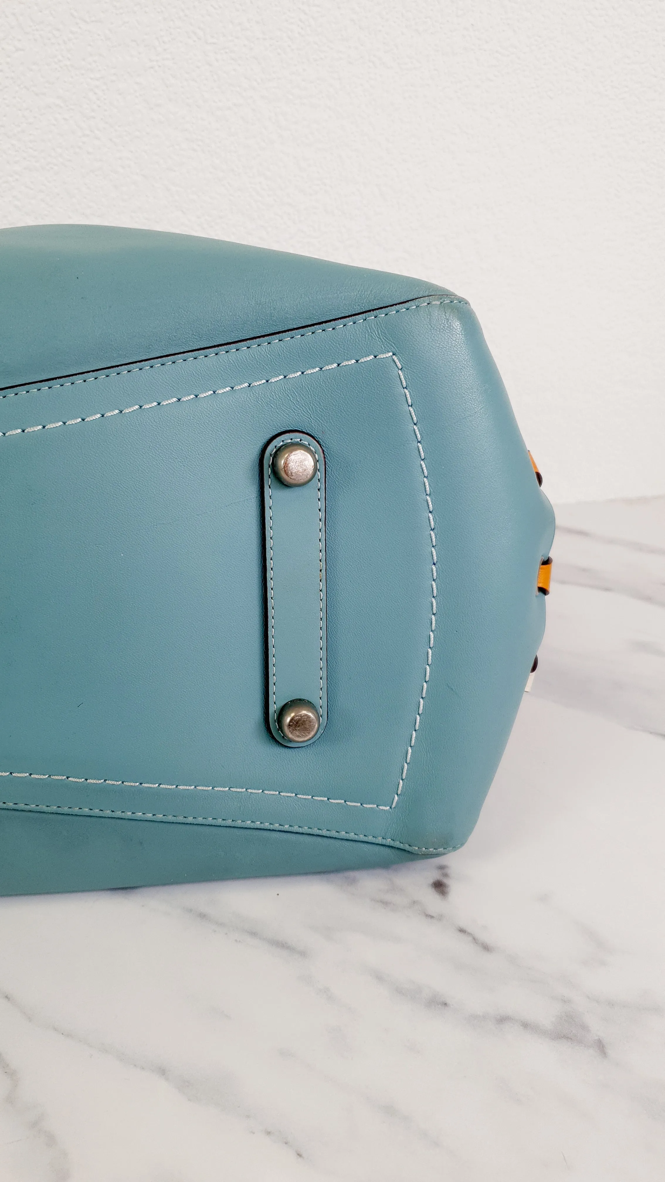 Coach 1941 Rogue Tote Bag With Links in Steel Blue Smooth Leather Handbag Shoulder Bag - Coach 86809