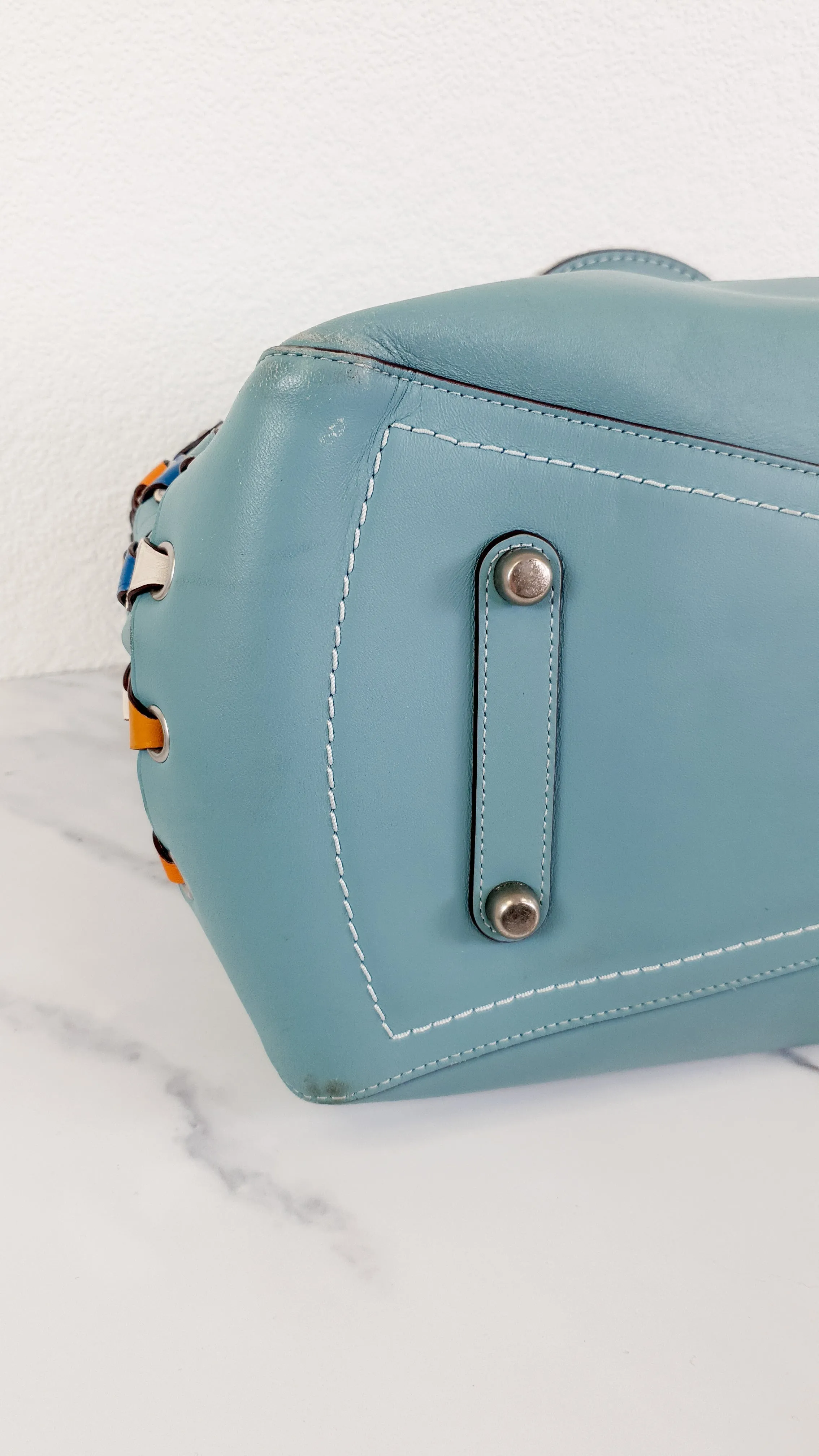 Coach 1941 Rogue Tote Bag With Links in Steel Blue Smooth Leather Handbag Shoulder Bag - Coach 86809