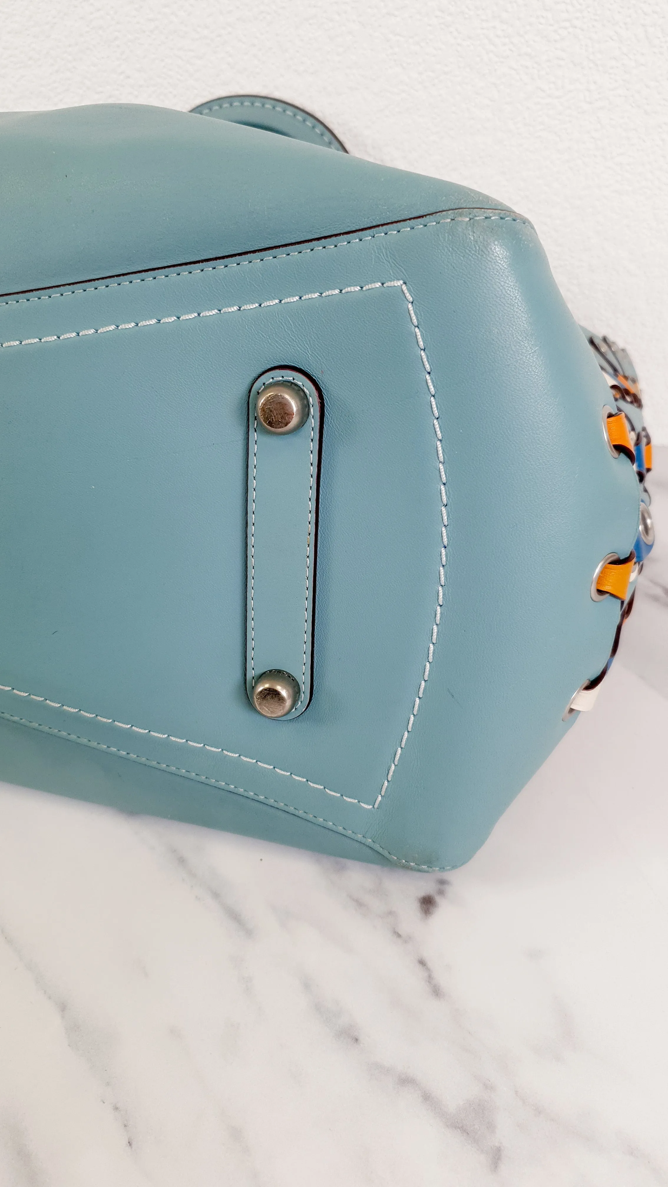 Coach 1941 Rogue Tote Bag With Links in Steel Blue Smooth Leather Handbag Shoulder Bag - Coach 86809