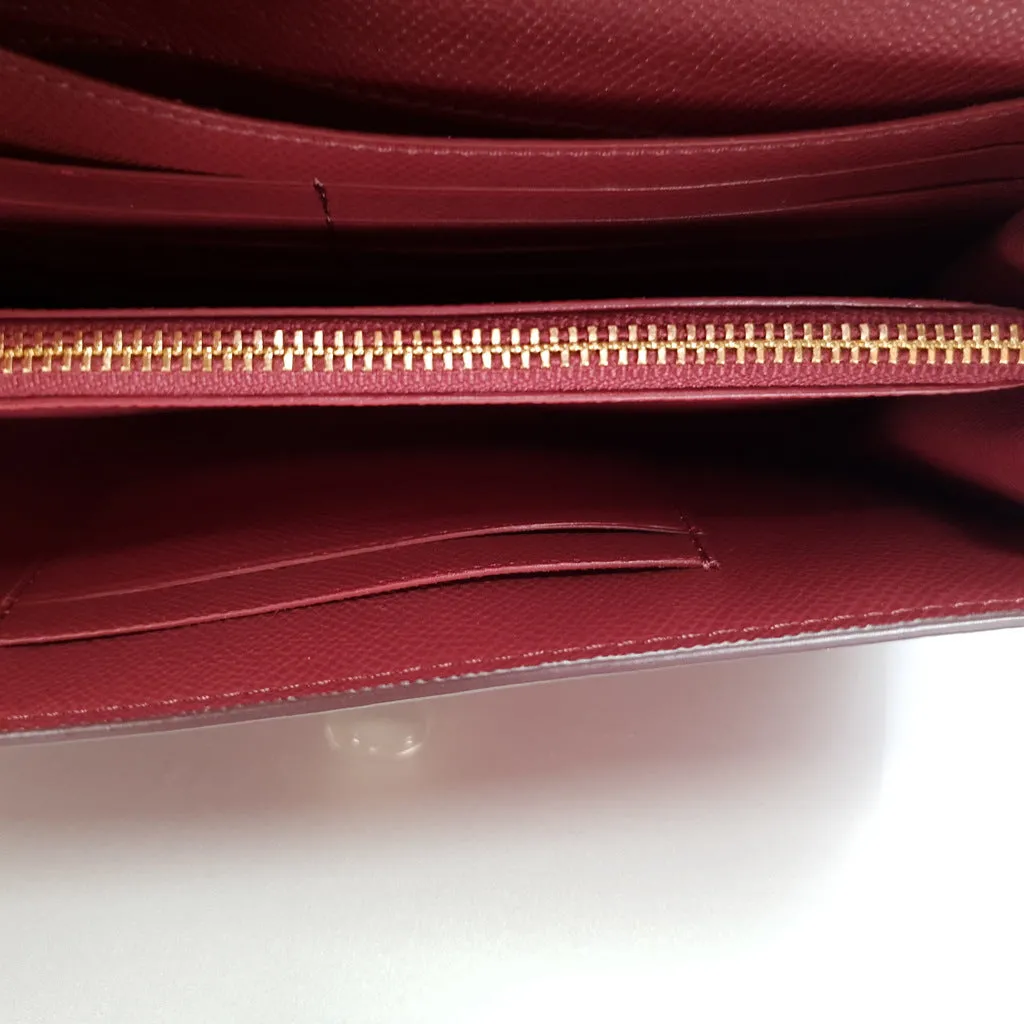 Coach Chain Crossbody in Metallic Red Burgundy Crossgrain Leather with Turnlock - Clutch Wristlet Bag - Coach F22828