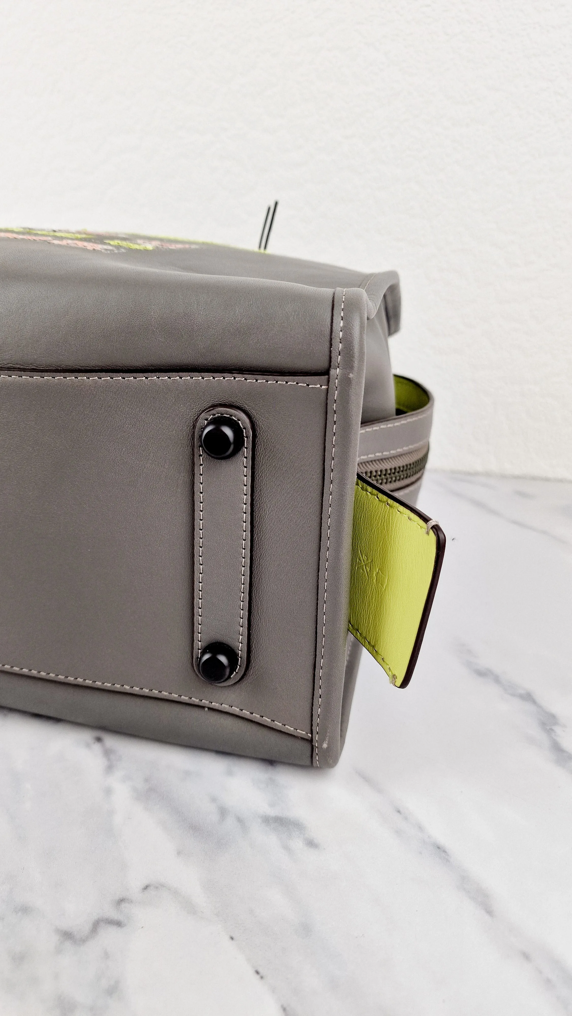 Coach Rogue 36 in Grey Glovetanned Leather with Car Embellishment - Shoulder Bag Handbag - Coach 58150