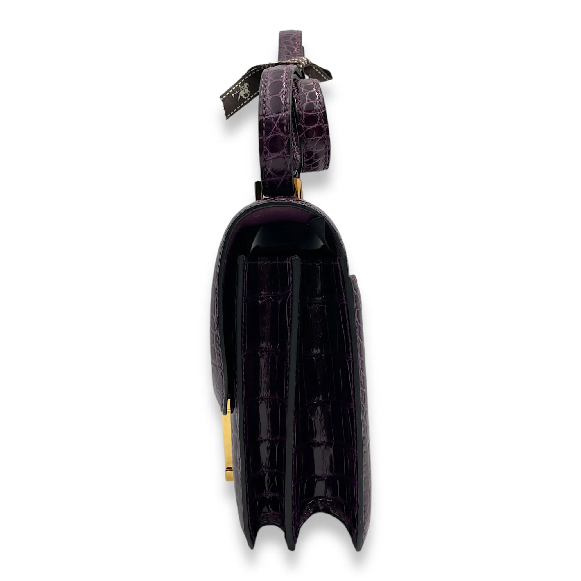Constance 18 Amethyst in Shiny Alligator, Gold hardware
