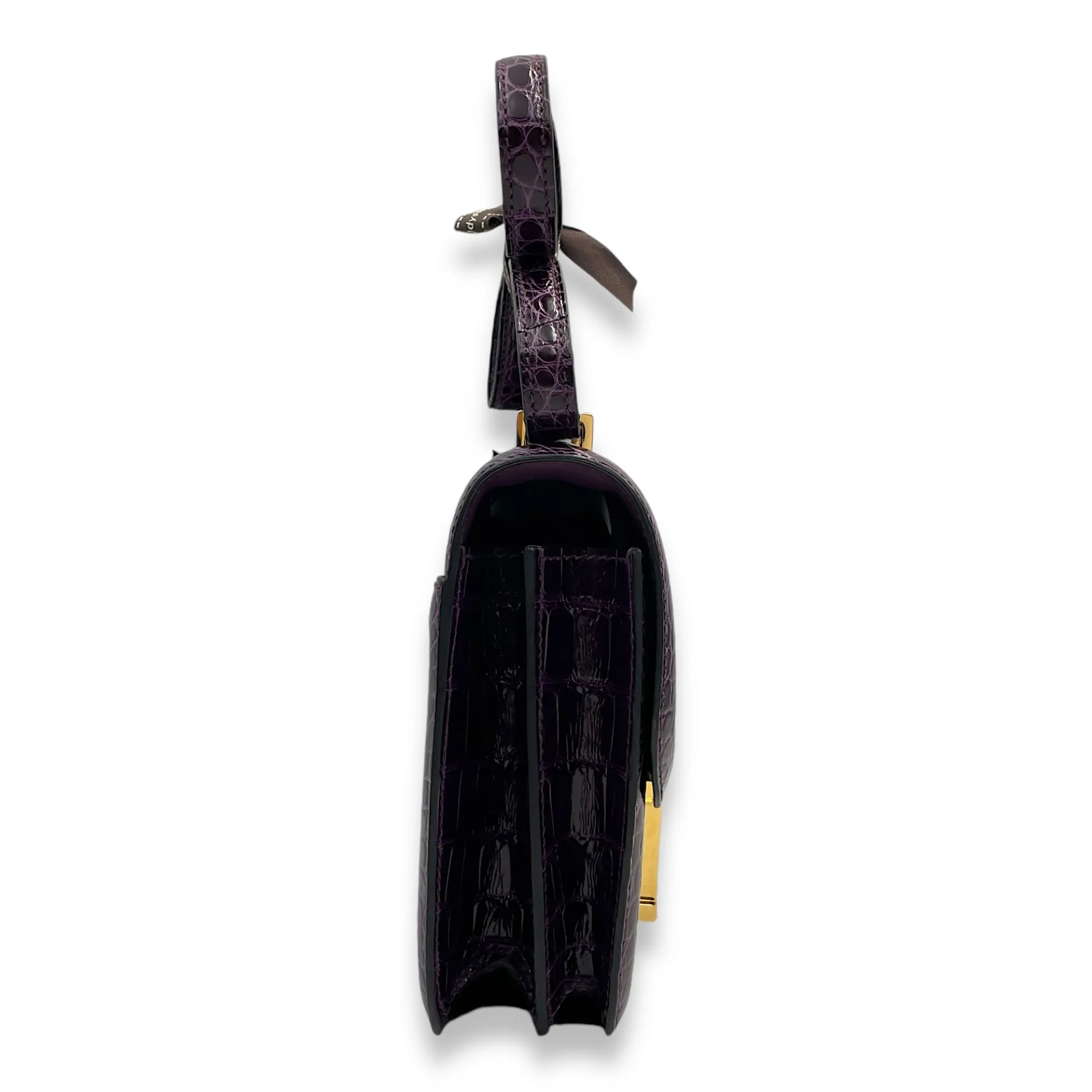 Constance 18 Amethyst in Shiny Alligator, Gold hardware