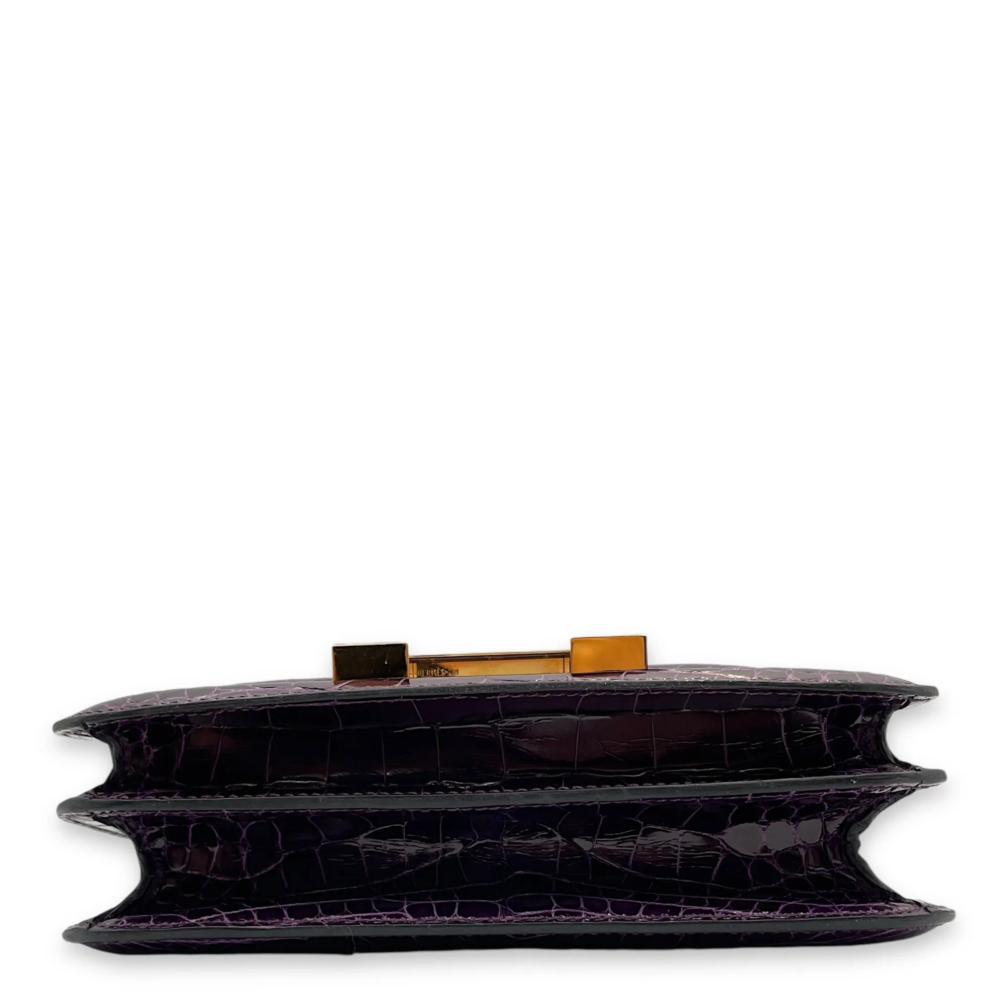 Constance 18 Amethyst in Shiny Alligator, Gold hardware