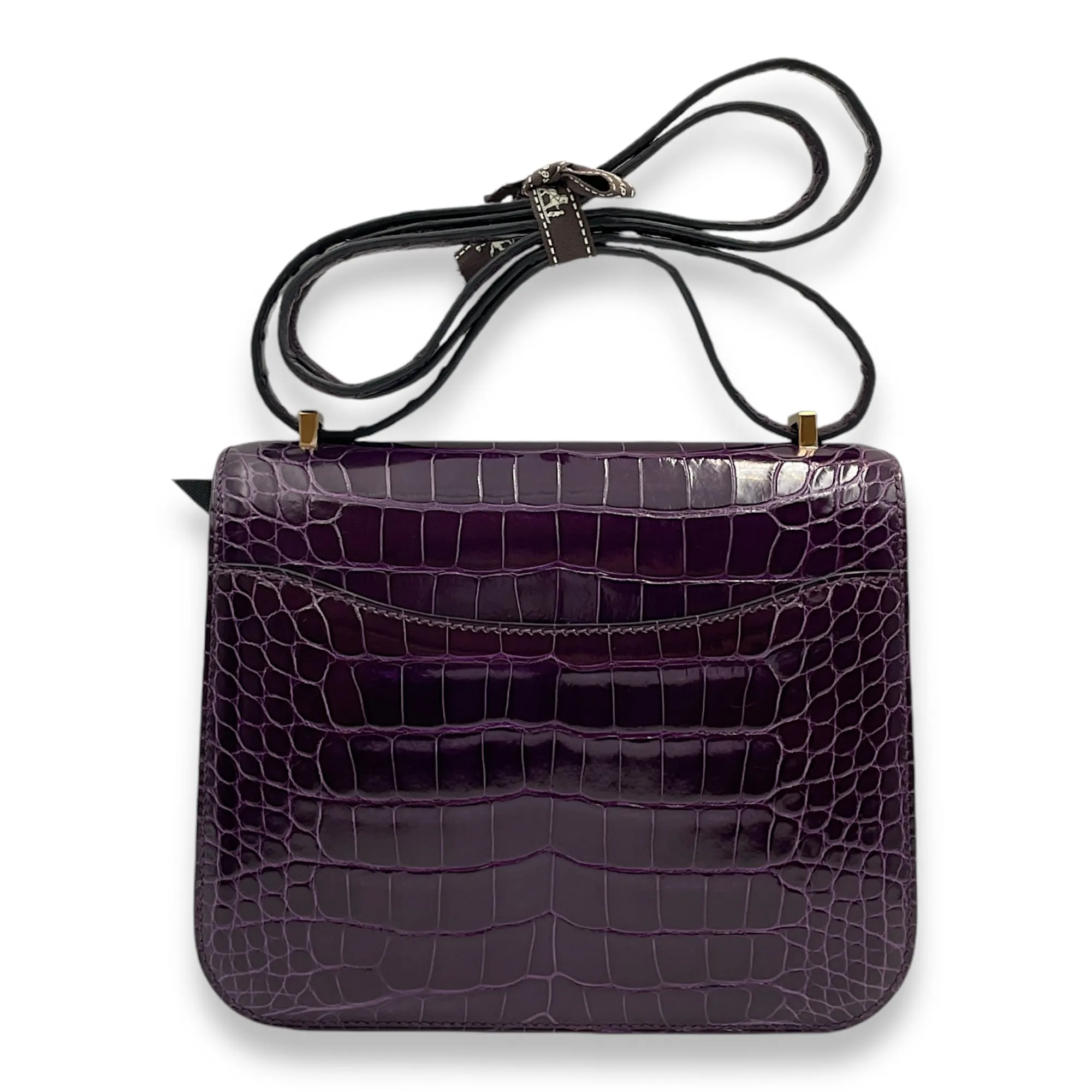 Constance 18 Amethyst in Shiny Alligator, Gold hardware