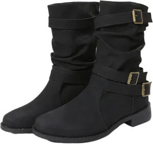Cowgirl Boots Women Short Heel Combat booties Mid-Calf boots Ankle Military Shoes Motorcycle Riding Biker Dress booties