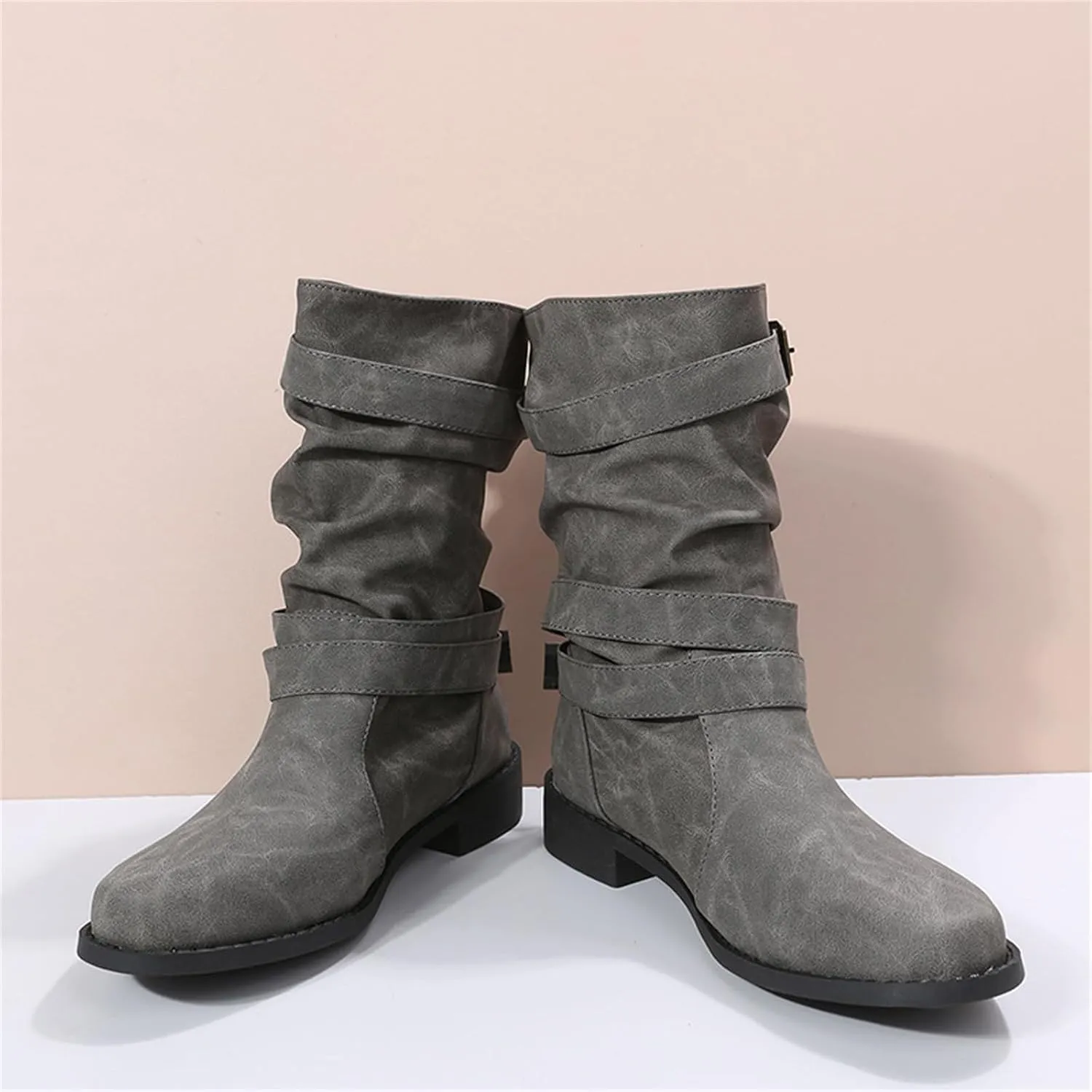 Cowgirl Boots Women Short Heel Combat booties Mid-Calf boots Ankle Military Shoes Motorcycle Riding Biker Dress booties