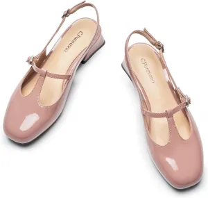C.Paravano Mary Jane Slingback Pumps Round Toe Low Heels T Strap Slingback Heels Women Sling Back Slip On Party Dress Work Shoes