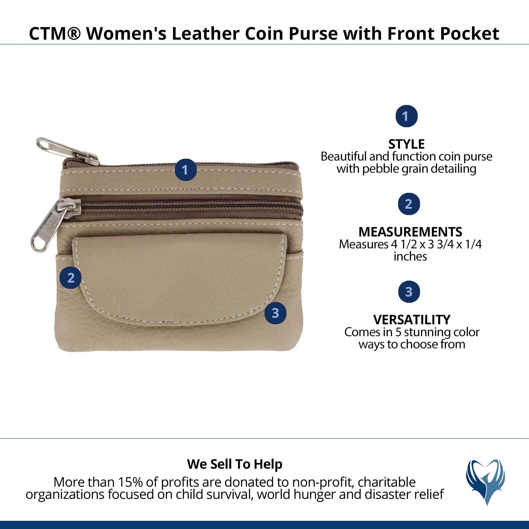 CTM® Women's Leather Coin Purse with Front Pocket