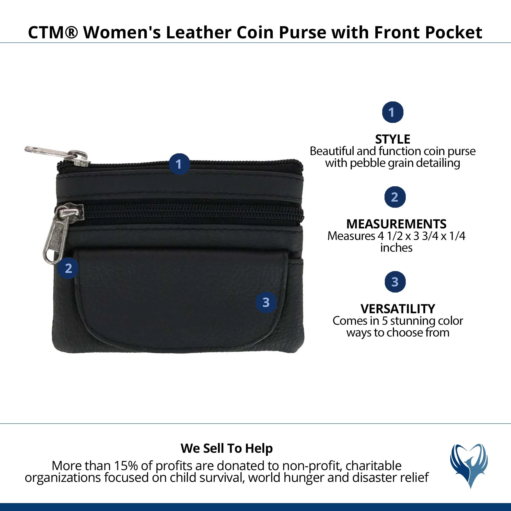 CTM® Women's Leather Coin Purse with Front Pocket