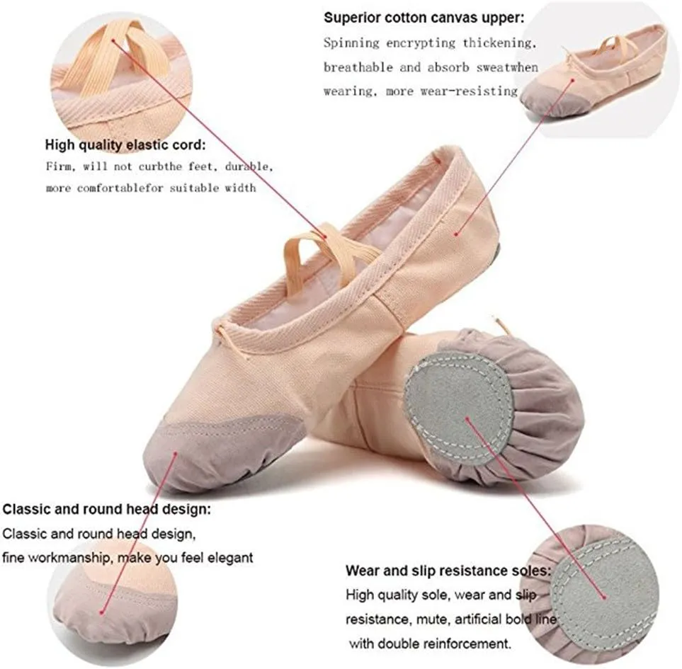 DoGeek Ballet Shoes for Girls Practise Ballet Slipper Dance Shoe Canvas Split Sole Ballet Shoes for Women Kids Toddlers