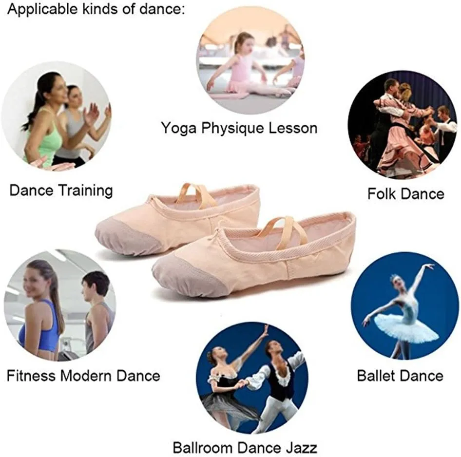 DoGeek Ballet Shoes for Girls Practise Ballet Slipper Dance Shoe Canvas Split Sole Ballet Shoes for Women Kids Toddlers