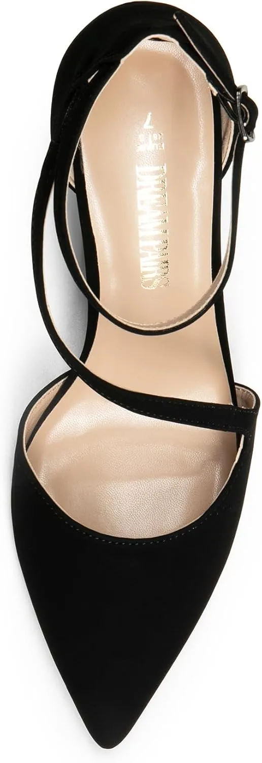 DREAM PAIRS Women's High Heels Strappy Pumps Closed Pointed Toe Stiletto Ankle Strap Party Dress Shoes