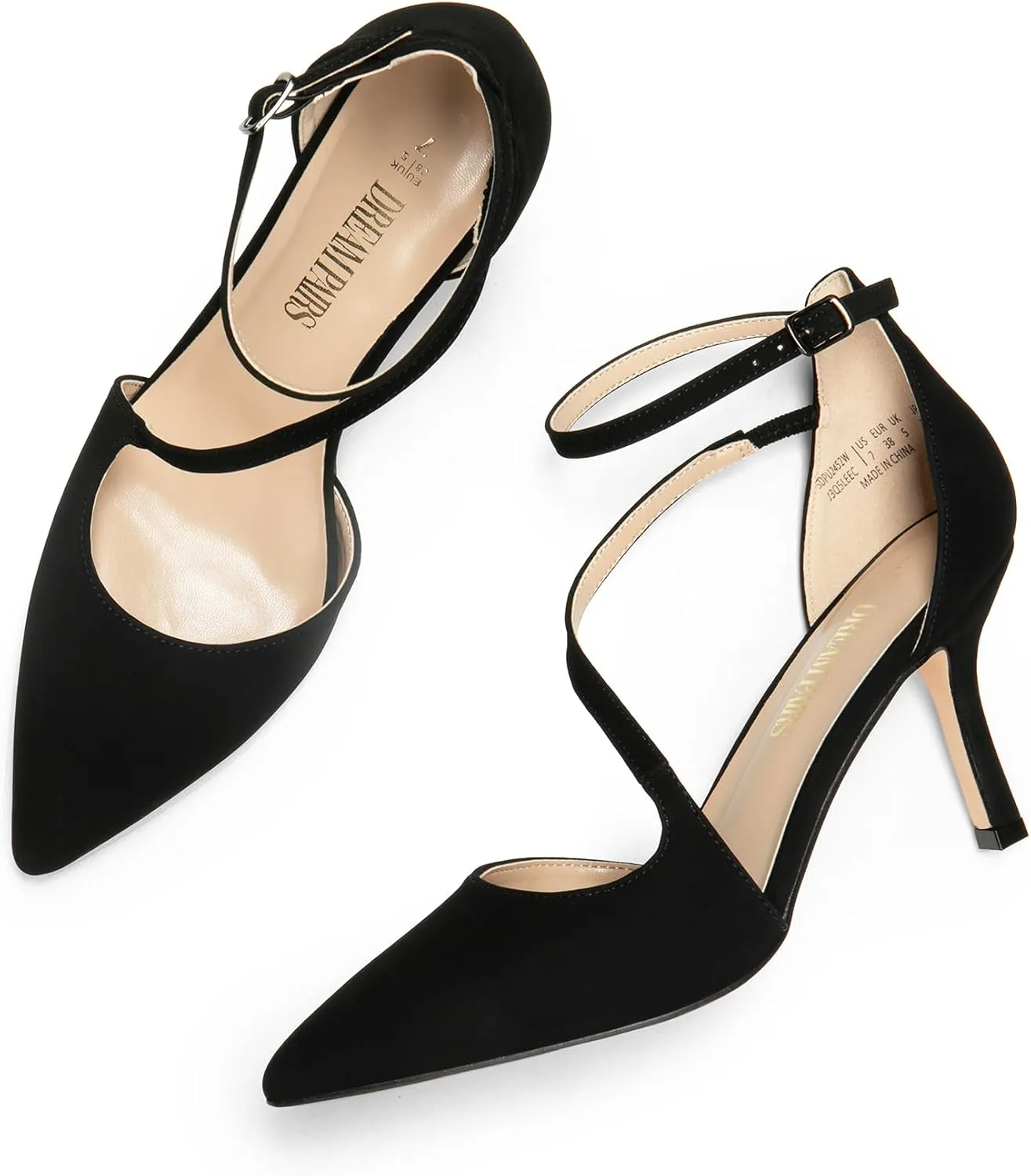DREAM PAIRS Women's High Heels Strappy Pumps Closed Pointed Toe Stiletto Ankle Strap Party Dress Shoes