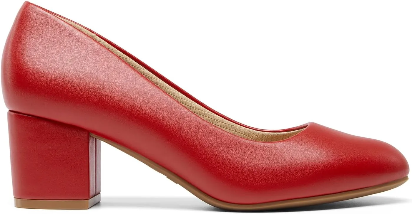 DREAM PAIRS Women's Pumps Low Chunky Block Heel Dress Shoes Closed Round Toe Comfortable Heels