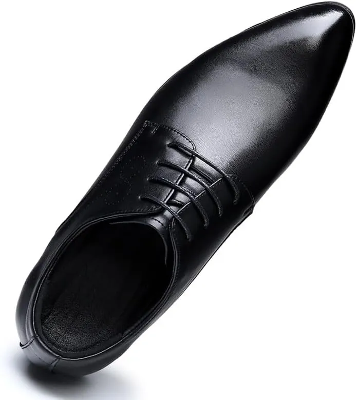 Dress Formal Shoes for Men Lace Up Pointed Toe Vegan Leather Derby Shoes Low Top Block Heel Non Slip Anti-Slip Slip Resistant Wedding