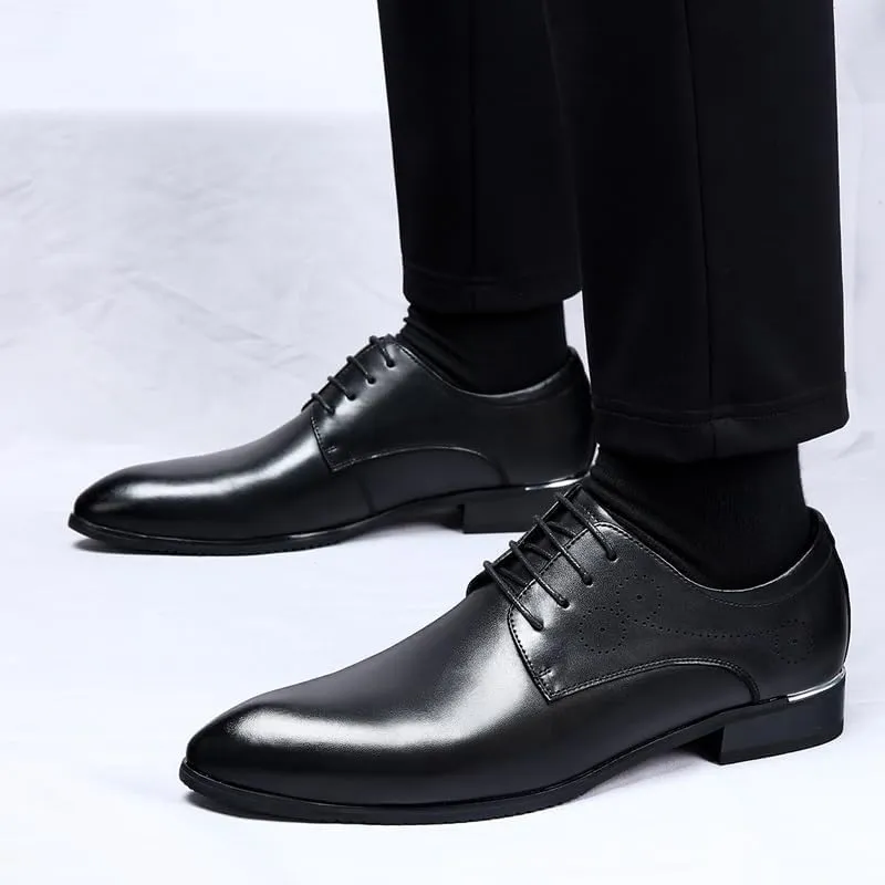 Dress Formal Shoes for Men Lace Up Pointed Toe Vegan Leather Derby Shoes Low Top Block Heel Non Slip Anti-Slip Slip Resistant Wedding