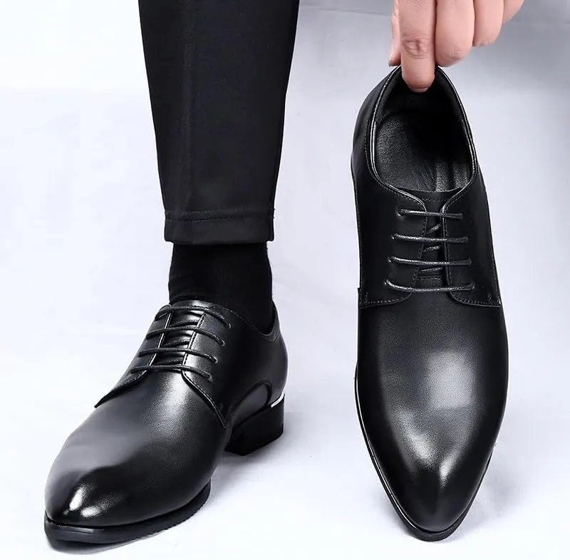 Dress Formal Shoes for Men Lace Up Pointed Toe Vegan Leather Derby Shoes Low Top Block Heel Non Slip Anti-Slip Slip Resistant Wedding