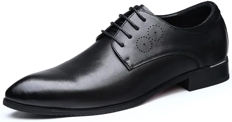 Dress Formal Shoes for Men Lace Up Pointed Toe Vegan Leather Derby Shoes Low Top Block Heel Non Slip Anti-Slip Slip Resistant Wedding