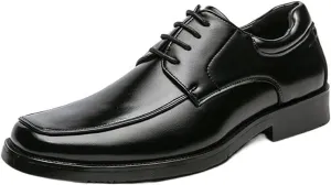 Dress Oxford for Men Lace Up Apron Toe Square Toe Derby Shoes Vegan Leather Anti-Slip Slip Resistant Low Top Prom (Color : Black, Size : 7)