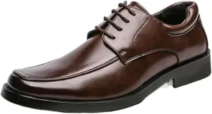 Dress Oxford for Men Lace Up Apron Toe Square Toe Derby Shoes Vegan Leather Anti-Slip Slip Resistant Low Top Prom (Color : Brown, Size : 11.5)