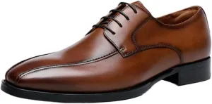 Dress Oxford for Men Lace Up Bike Toe Derby Shoes Vegan Leather Anti-Slip Rubber Sole Block Heel Non Slip Low Top Business