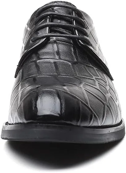 Dress Oxford for Men Lace Up Pointed Toe Vegan Leather Stone Pattern Derby Shoes Low Top Non Slip Anti-Slip Rubber Sole Block Heel Wedding(7)