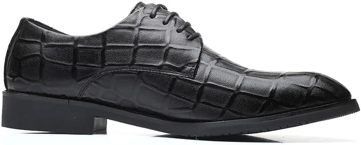 Dress Oxford for Men Lace Up Pointed Toe Vegan Leather Stone Pattern Derby Shoes Low Top Non Slip Anti-Slip Rubber Sole Block Heel Wedding(7)
