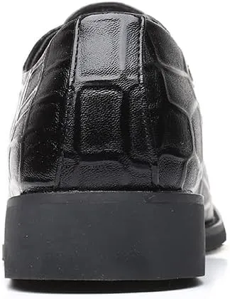 Dress Oxford for Men Lace Up Pointed Toe Vegan Leather Stone Pattern Derby Shoes Low Top Non Slip Anti-Slip Rubber Sole Block Heel Wedding(7)