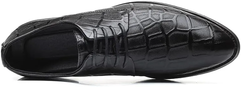 Dress Oxford for Men Lace Up Pointed Toe Vegan Leather Stone Pattern Derby Shoes Low Top Non Slip Anti-Slip Rubber Sole Block Heel Wedding(7)
