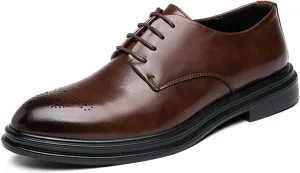 Dress Oxford Shoes for Men Lace Up Derby Shoes Brogue Embossed Black Burnished Toe Vegan Leather Non Slip Anti-Slip Slip Resistant Low Top Classic (Color : Brown, Size : 7.5)
