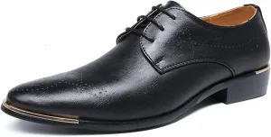 Dress Oxford Shoes for Men Lace Up Wing tip Burnished Toe Derby Shoes Vegan Leather Slip Resistant Low Top Block Heel Anti-Slip Party (Color : Black, Size : 11)