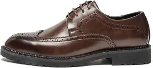 Dress Shoes for Men Lace Up Brogue Wingtips Burnish Round Toe Vegan Leather Rubber Sole Anti-Slip Low Top Party (Color : Brown, Size : 8.5)