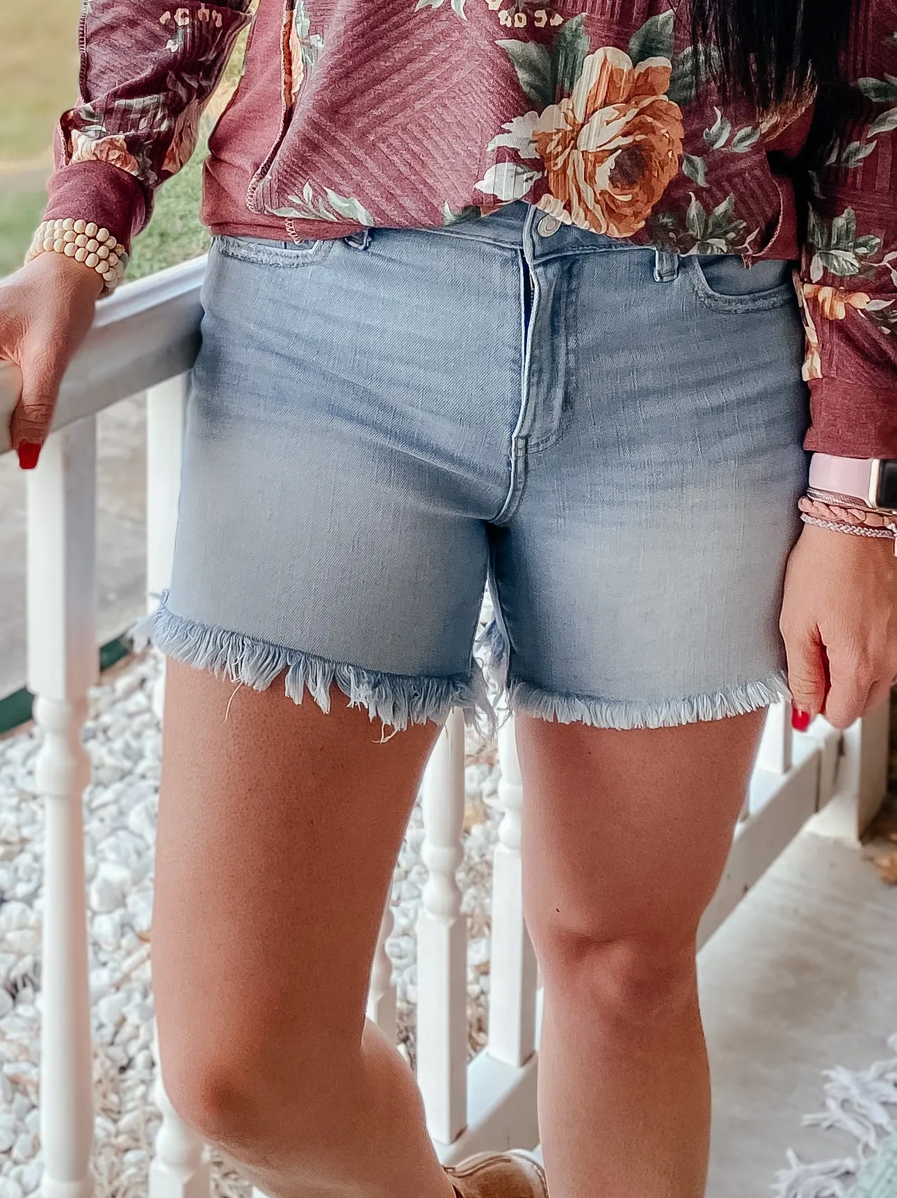 Dusty Light Wash Denim Shorts