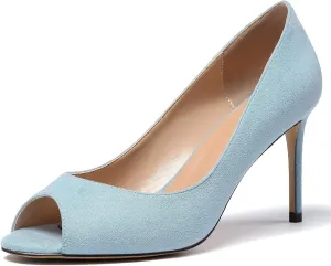 Eldof Women Peep Toe Pumps Mid-Heel Pumps Formal Wedding Bridal Classic Heel Open Toe Stiletto