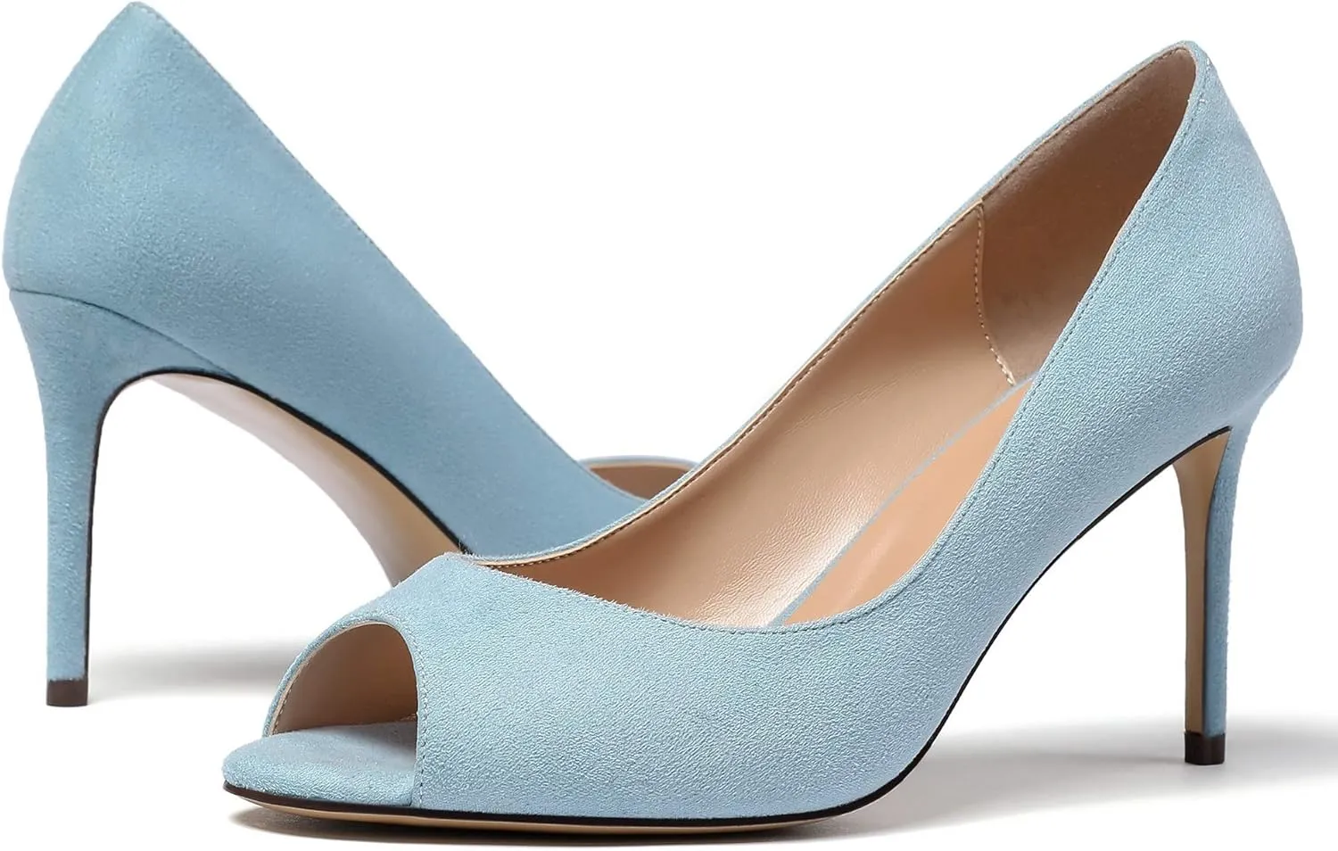 Eldof Women Peep Toe Pumps Mid-Heel Pumps Formal Wedding Bridal Classic Heel Open Toe Stiletto