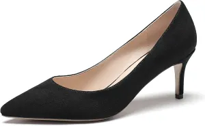 Eldof Women's Kitten Heel Pumps Pointed Toe Suede Heels Slip on Comfort Pumps 2.6 Inches for Dress Party Office
